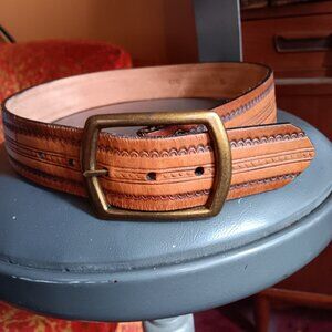 Vintage sz 30 Small Belt 1970's Brass Buckle Brown Leather Thick Hippie Rocker